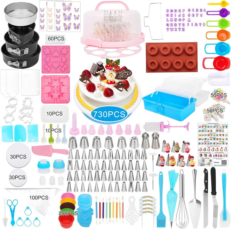 Ranchitel Cake Decorating Kit, 730 Pcs Cake Pop Kit Cake Decorating Supplies with Cake Carrier Holder Springform Pan Sets Toolbox Organizer Turntable Piping Bags Tips Chocolate Molds for Beginner Professional - Image 1